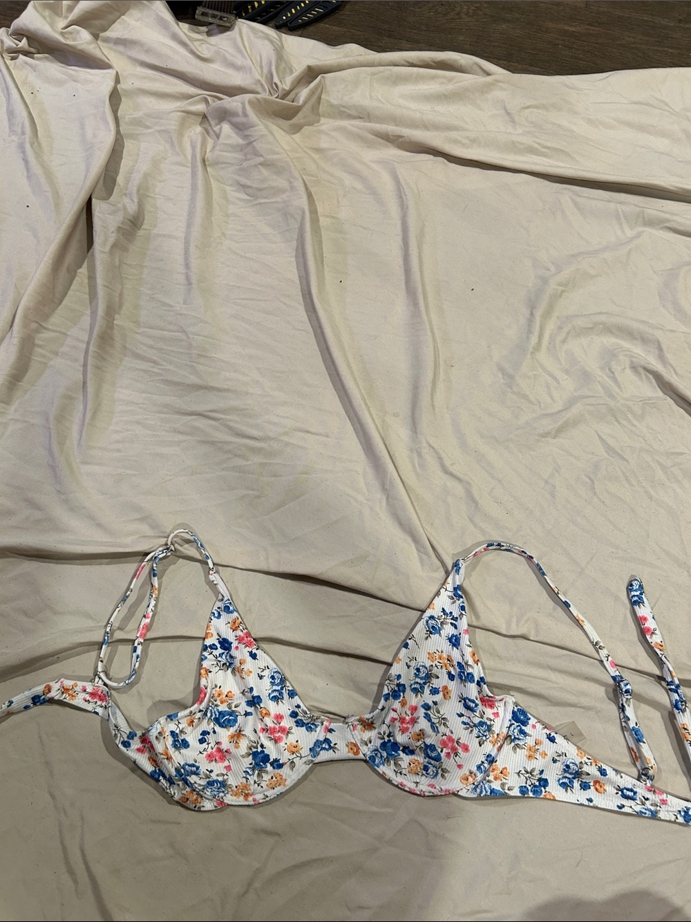 Floral Underwire Bathing Suit- White with Blue & Pink Flower Print